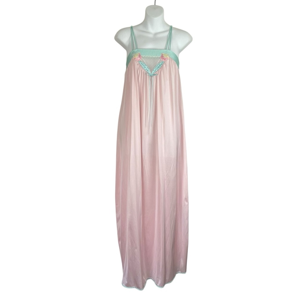 Vintage Pink Nightgown with Mint Green Trim